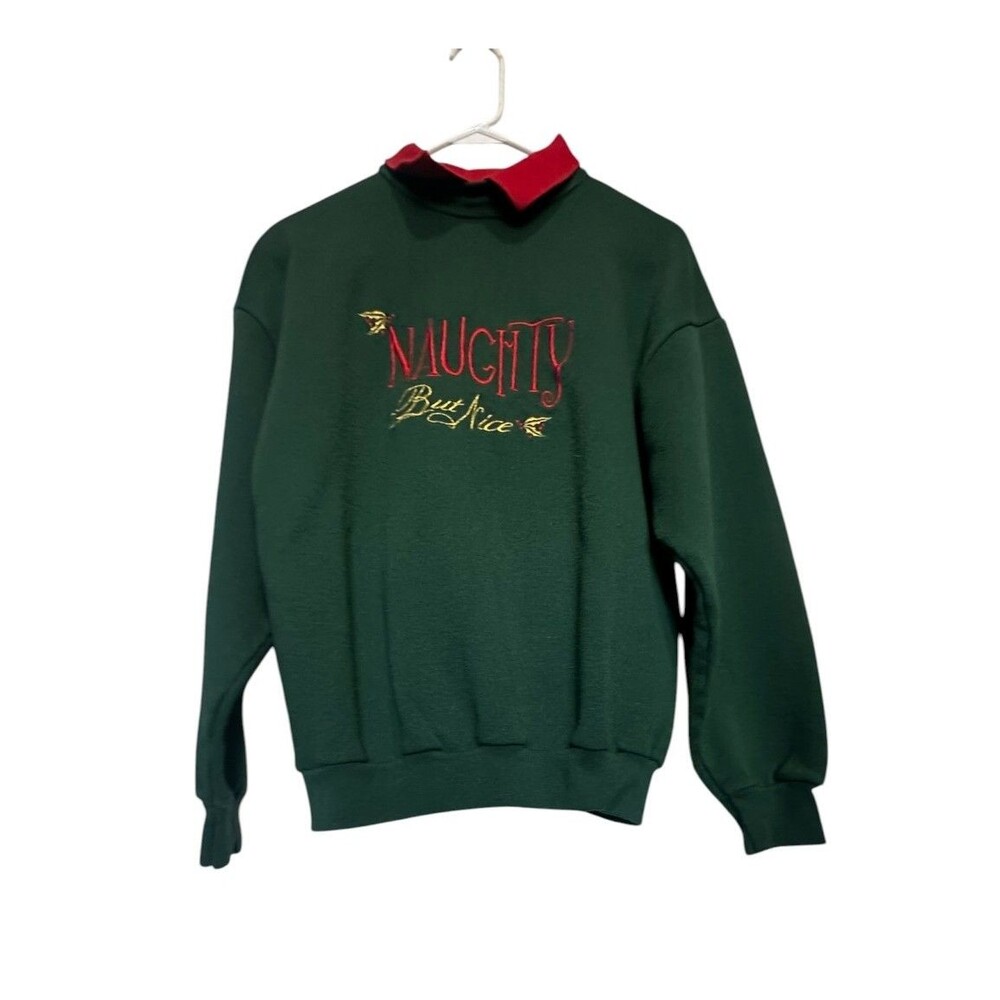 Vintage 90's Tultex Christmas Sweatshirt Naughty But Nice Grandma Green Sz Large
